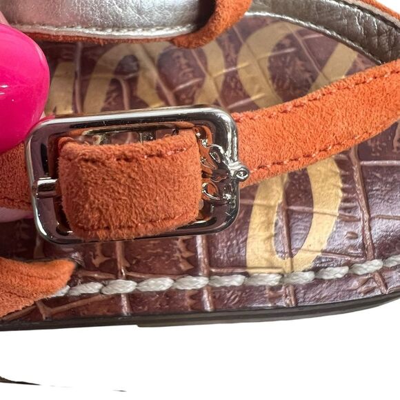 Sam Edelman Gela Sandals Womens 8.5M Orange Suede Fringe Flat T-Strap Shoes - Picture 5 of 8